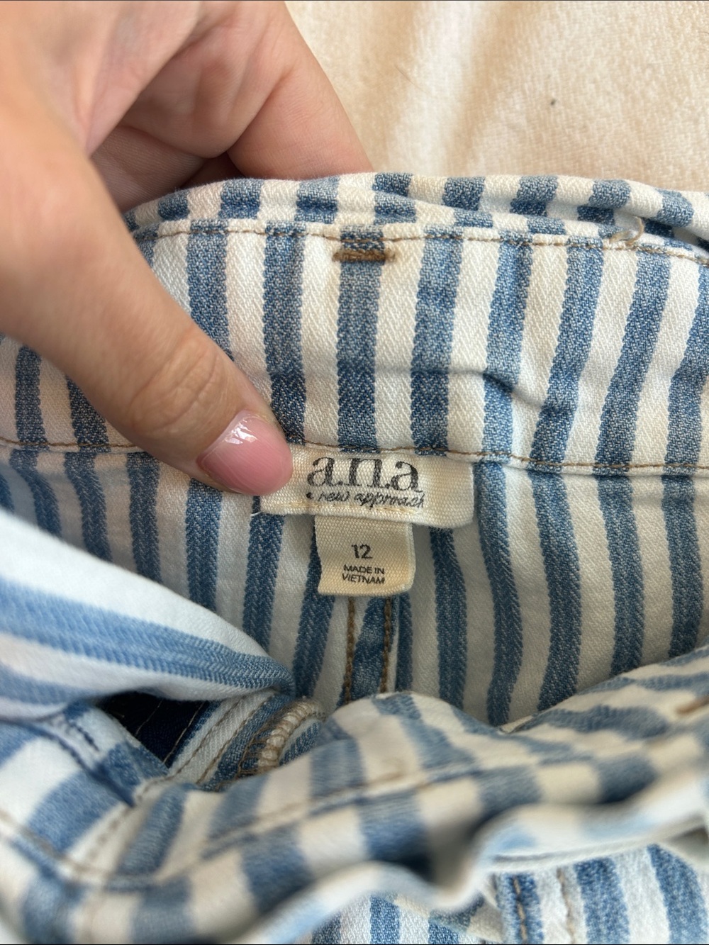 a.n.a Blue and White Striped Paperbag Waist Shorts - Picture 3 of 3